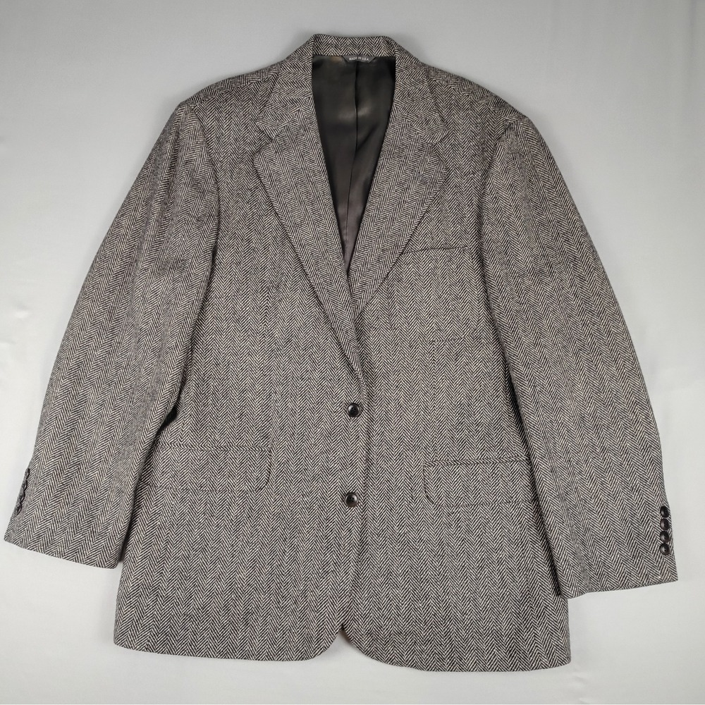 Vintage Gap Blazer Men 44 Gray Herringbone Wool Tweed Sport Coat Made in USA